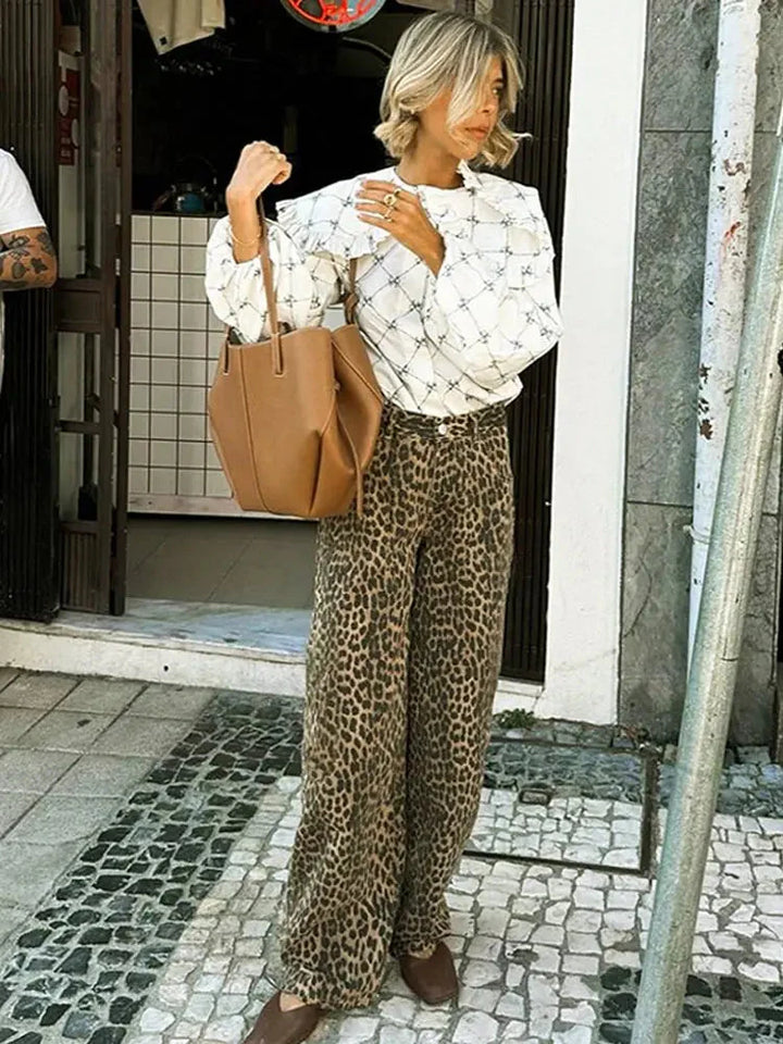 Levoire | Pantalon Pour Femmes Avec Jambes Amples Et Taille Détendue Léopard