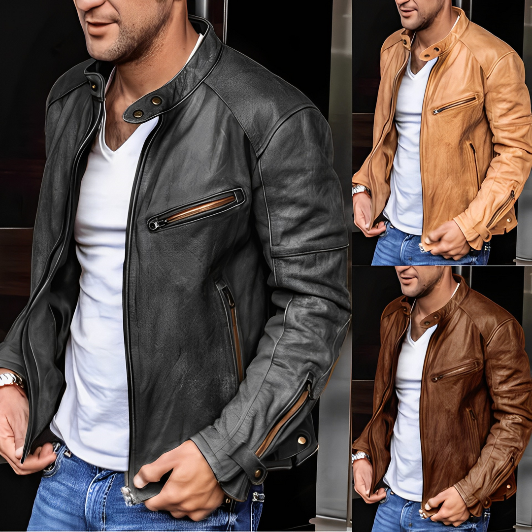 Levoire | Veste De Motard Classique Avec Fermeture Éclair Pour Hommes