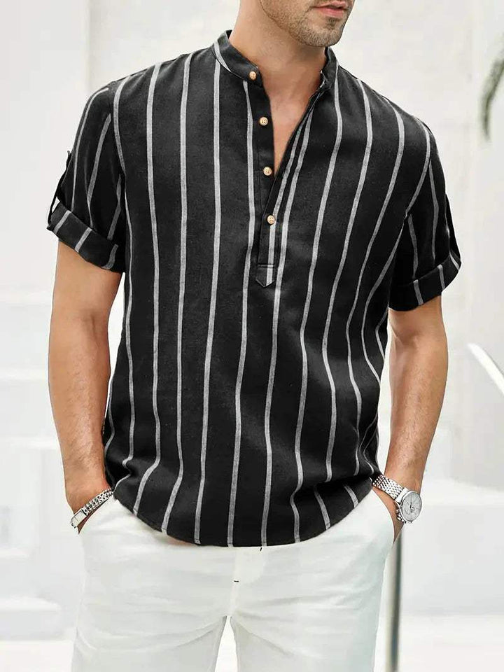 Levoire | Chemise De Loisirs Pour Hommes À Rayures Verticales Et Col Bande Noir