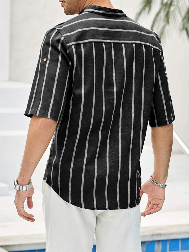 Levoire | Chemise De Loisirs Pour Hommes À Rayures Verticales Et Col Bande