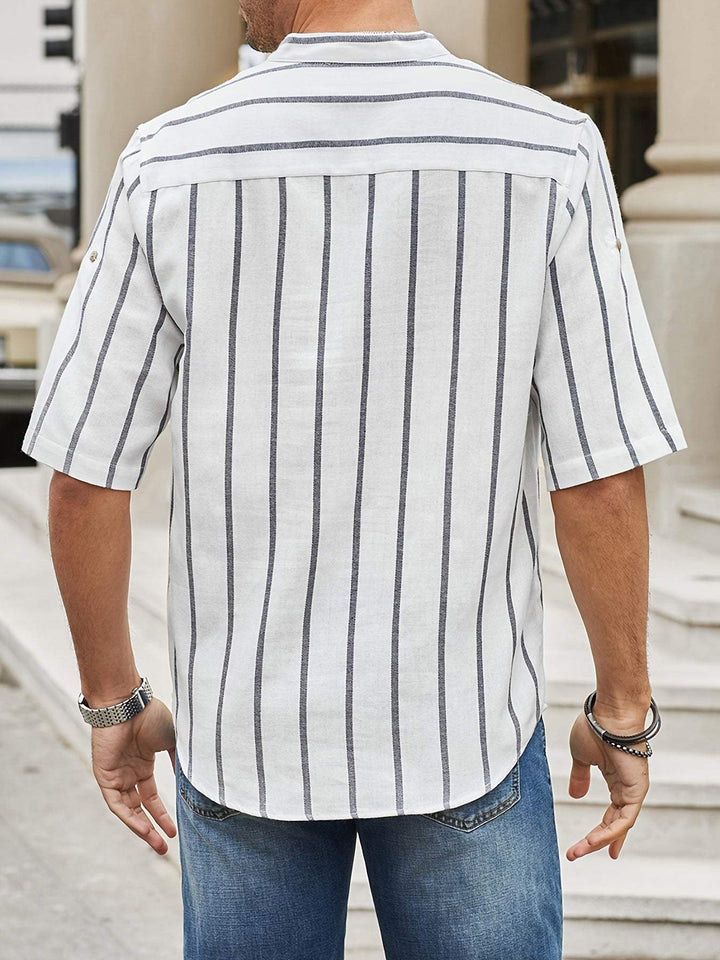 Levoire | Chemise De Loisirs Pour Hommes À Rayures Verticales Et Col Bande