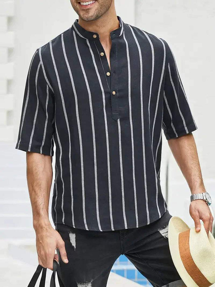 Levoire | Chemise De Loisirs Pour Hommes À Rayures Verticales Et Col Bande