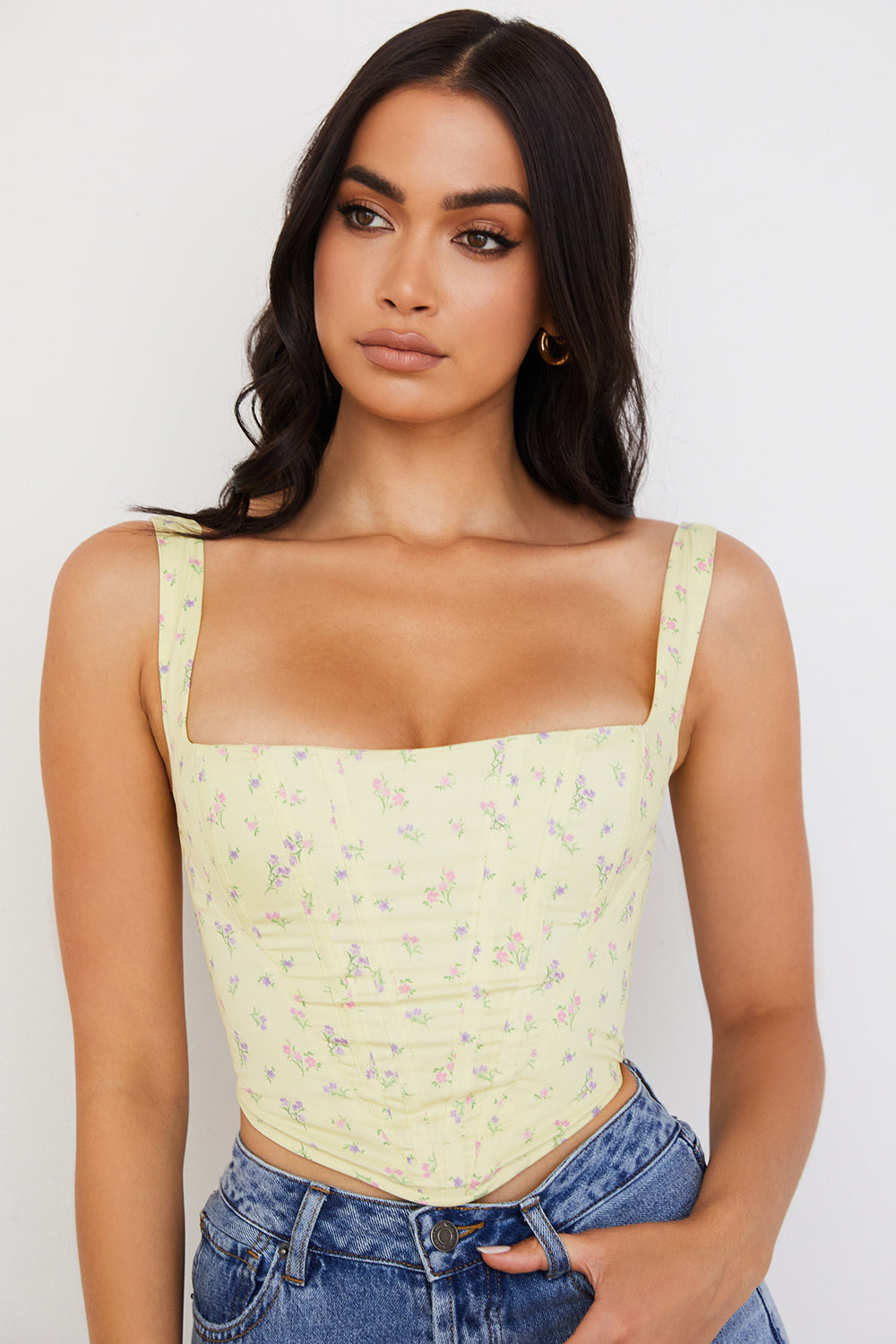 Levoire | Jaune Pâle Corset Avec Imprimé Floral Subtil