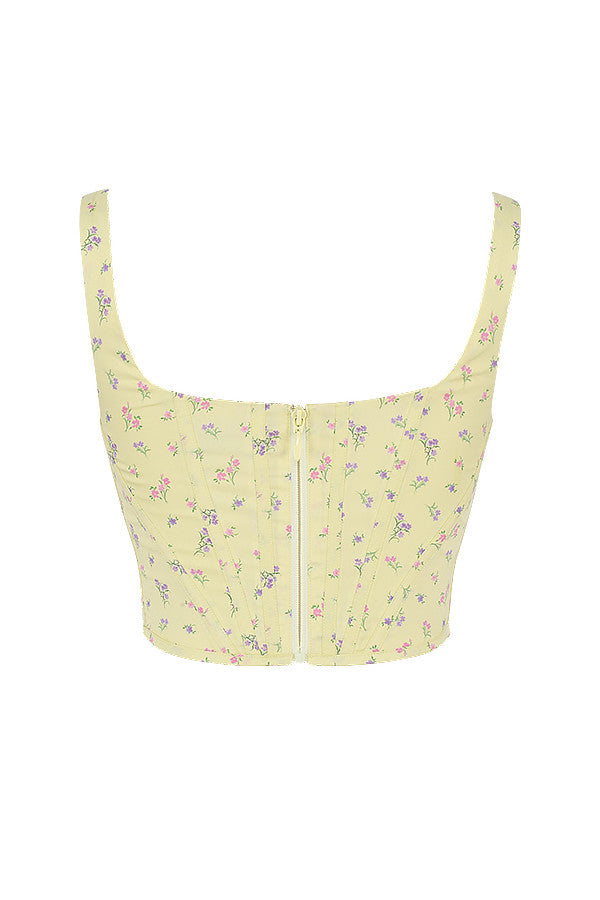 Levoire | Jaune Pâle Corset Avec Imprimé Floral Subtil