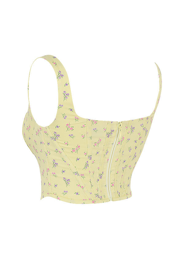 Levoire | Jaune Pâle Corset Avec Imprimé Floral Subtil