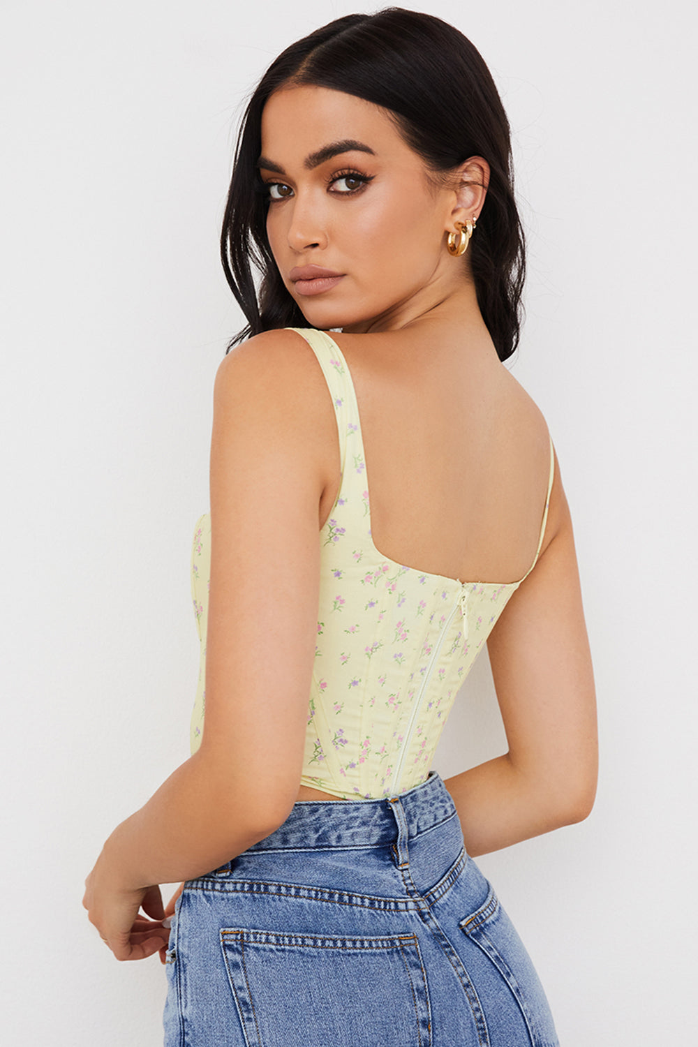 Levoire | Jaune Pâle Corset Avec Imprimé Floral Subtil