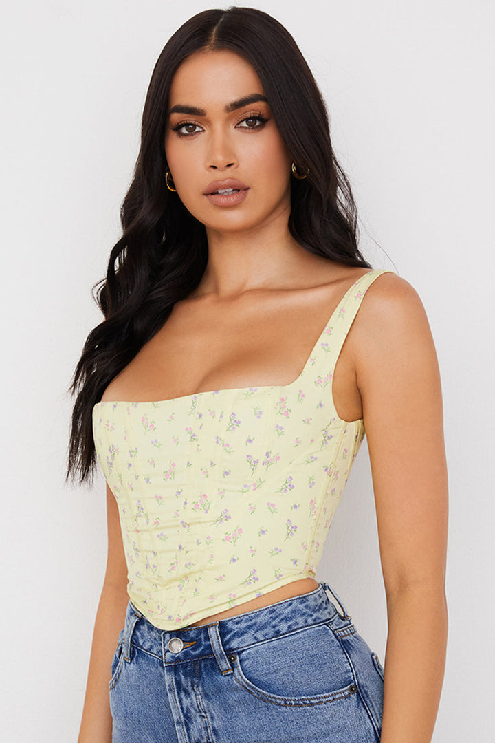Levoire | Jaune Pâle Corset Avec Imprimé Floral Subtil