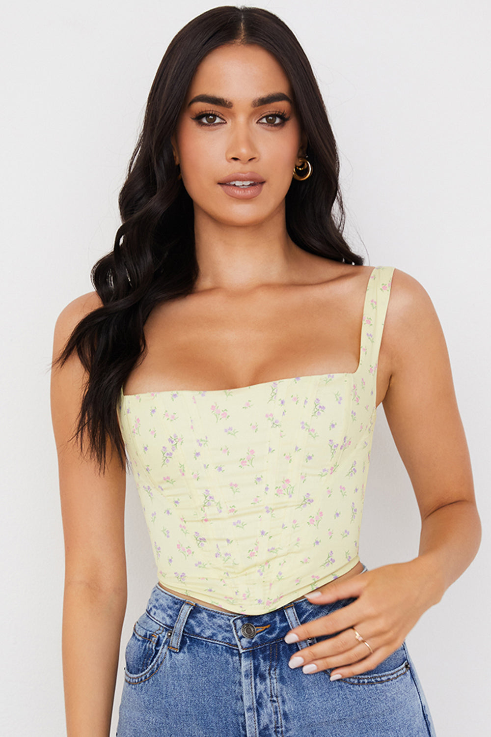 Levoire | Jaune Pâle Corset Avec Imprimé Floral Subtil