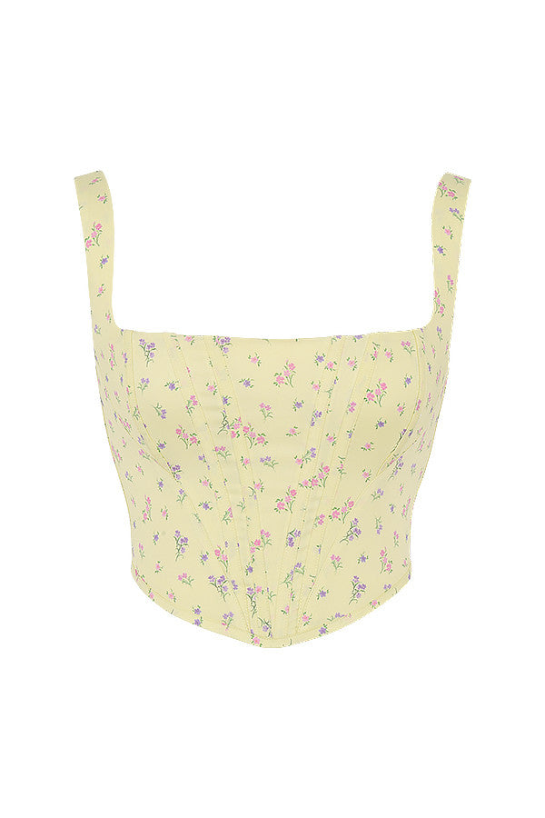 Levoire | Jaune Pâle Corset Avec Imprimé Floral Subtil
