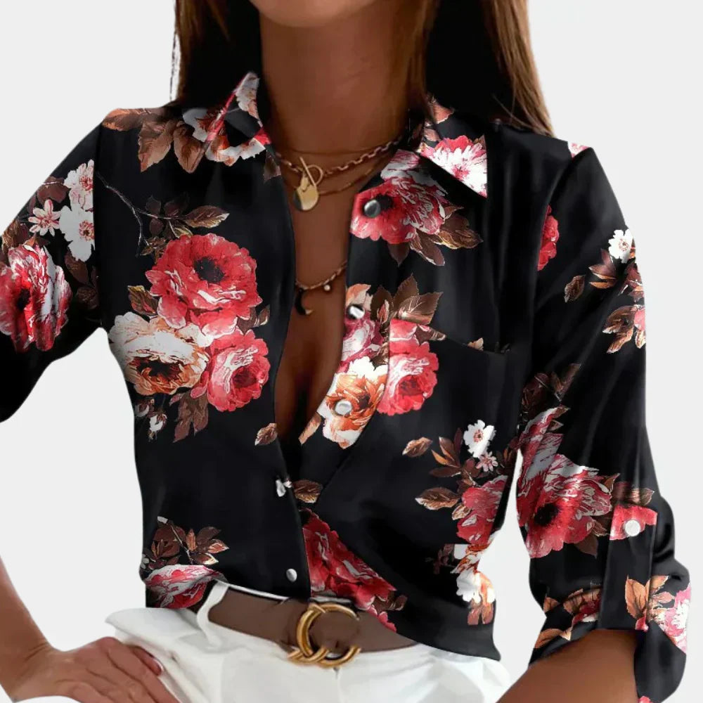 Levoire | Chemise À Col Imprimé Fleur Stylée Chemise Avec Une Coupe Décontractée Noir Rouge
