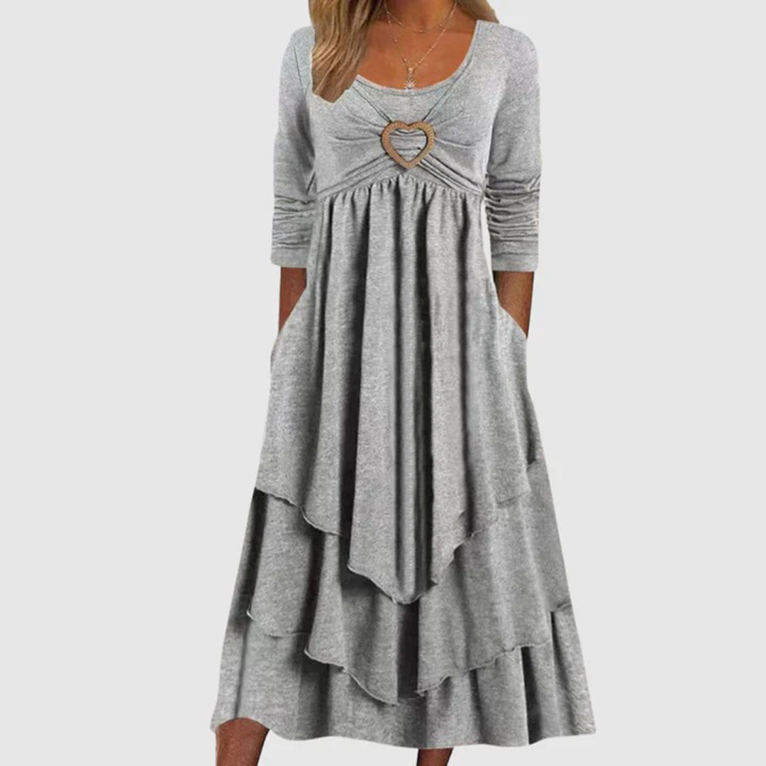 Levoire | Robe Longue Plissée Avec Détail En Forme De Cœur Pour Femmes Gris clair