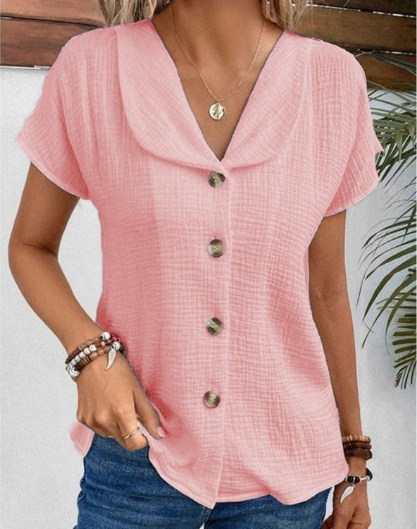 Levoire | Chemise À Manches Courtes En Coton Avec Bouton, Chemises Pour Femmes Rosa