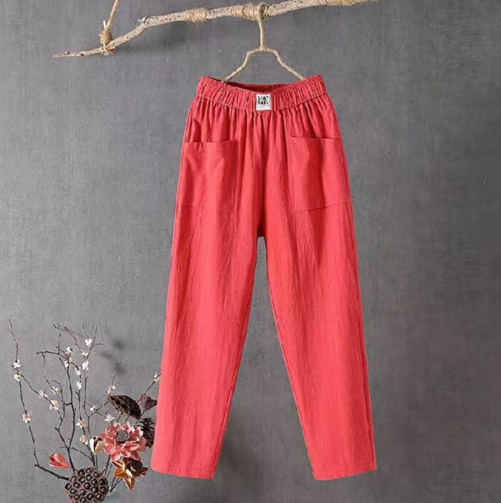 Levoire | Pantalon Coton Taille Élastique Pantalon D'Été Vêtements Pour Femmes Rouge