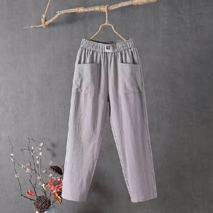 Levoire | Pantalon Coton Taille Élastique Pantalon D'Été Vêtements Pour Femmes Gris