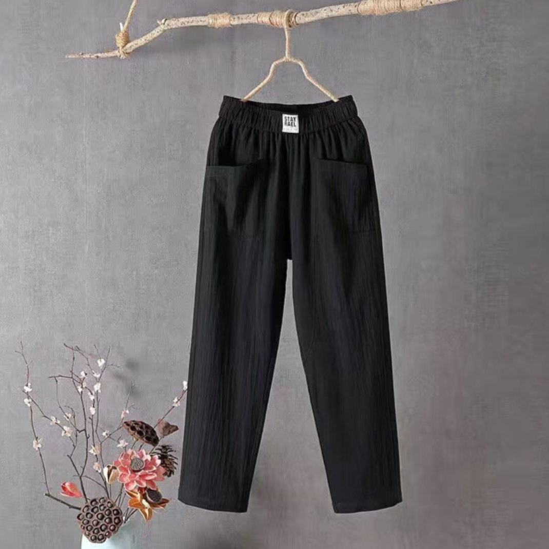 Levoire | Pantalon Coton Taille Élastique Pantalon D'Été Vêtements Pour Femmes Noir
