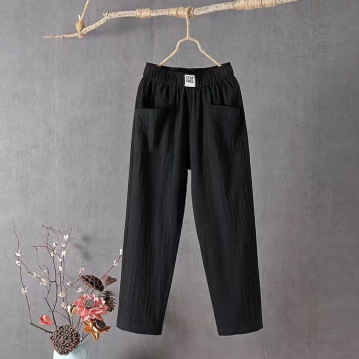 Levoire | Pantalon Coton Taille Élastique Pantalon D'Été Vêtements Pour Femmes Noir