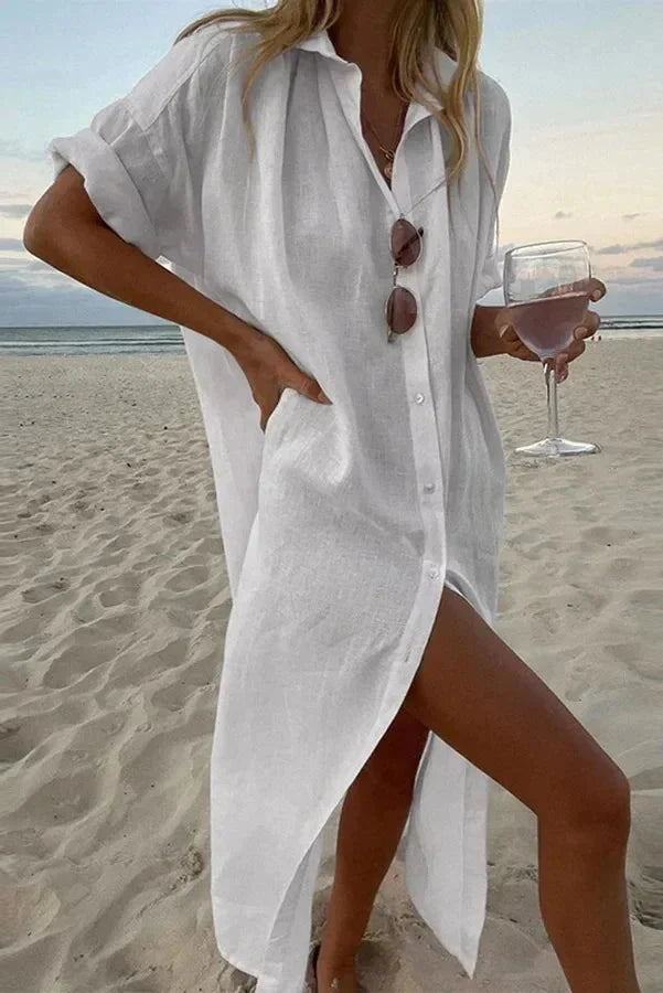 Levoire | Bouton Maxi Robe Chemise À Manches Longues Blanc