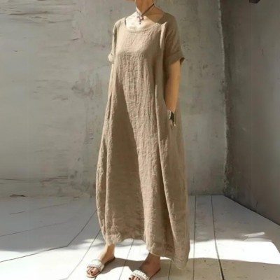 Levoire | Modèle Ample En Coton Robe Maxi Robe D'Été Khaki