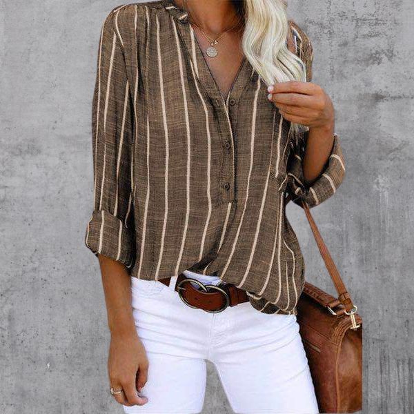 Levoire | Chemisier À Bouton Rayé Vêtements Pour Femmes Khaki