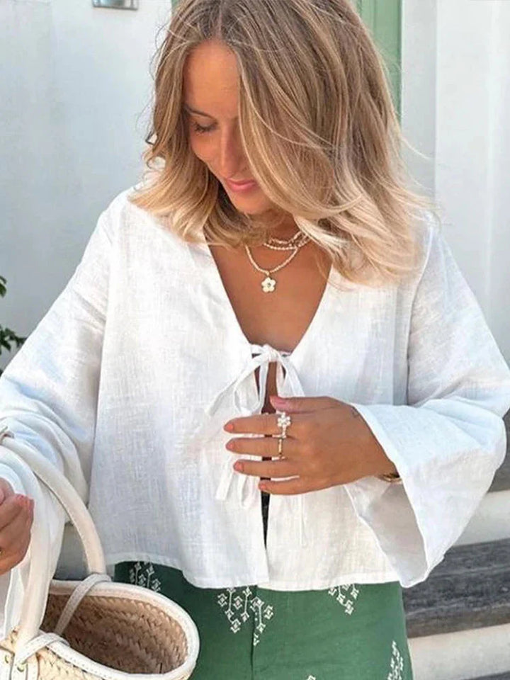 Levoire | Coton Bretelles Avant Blouse Top Avec Manches Longues