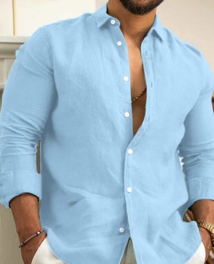 Levoire | Chemise En Coton À Manches Longues Avec Fermeture À Boutons Vêtements Pour Hommes Bleu