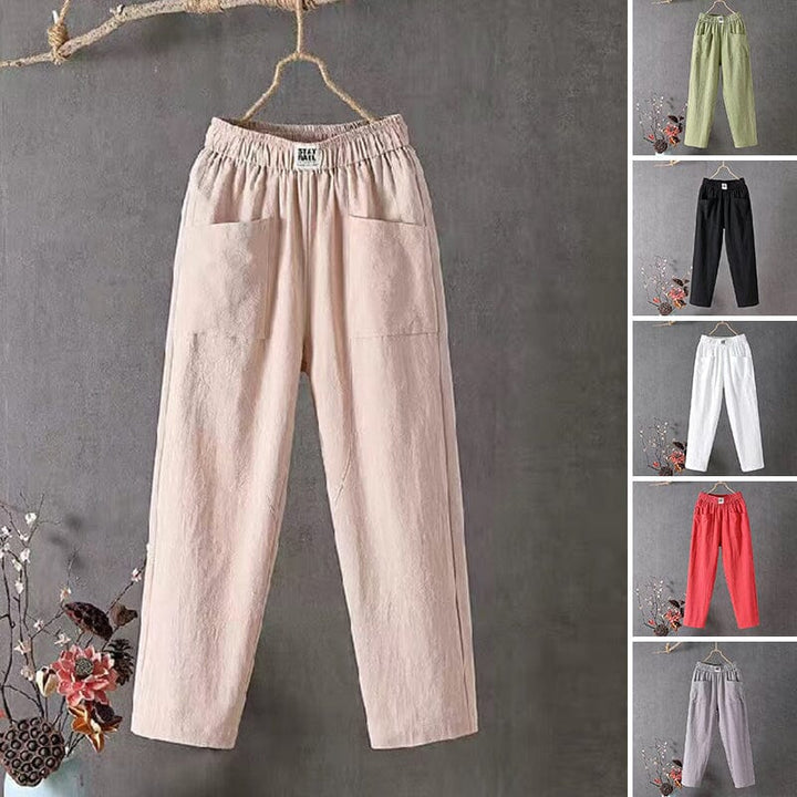 Levoire | Pantalon Femmes Avec Taille Élastique, Longueur Cheville Et Coupe Détendue En Coton