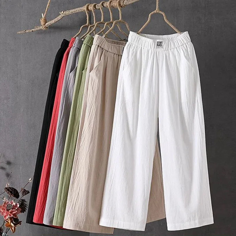 Levoire | Pantalon Femmes Avec Taille Élastique, Longueur Cheville Et Coupe Détendue En Coton