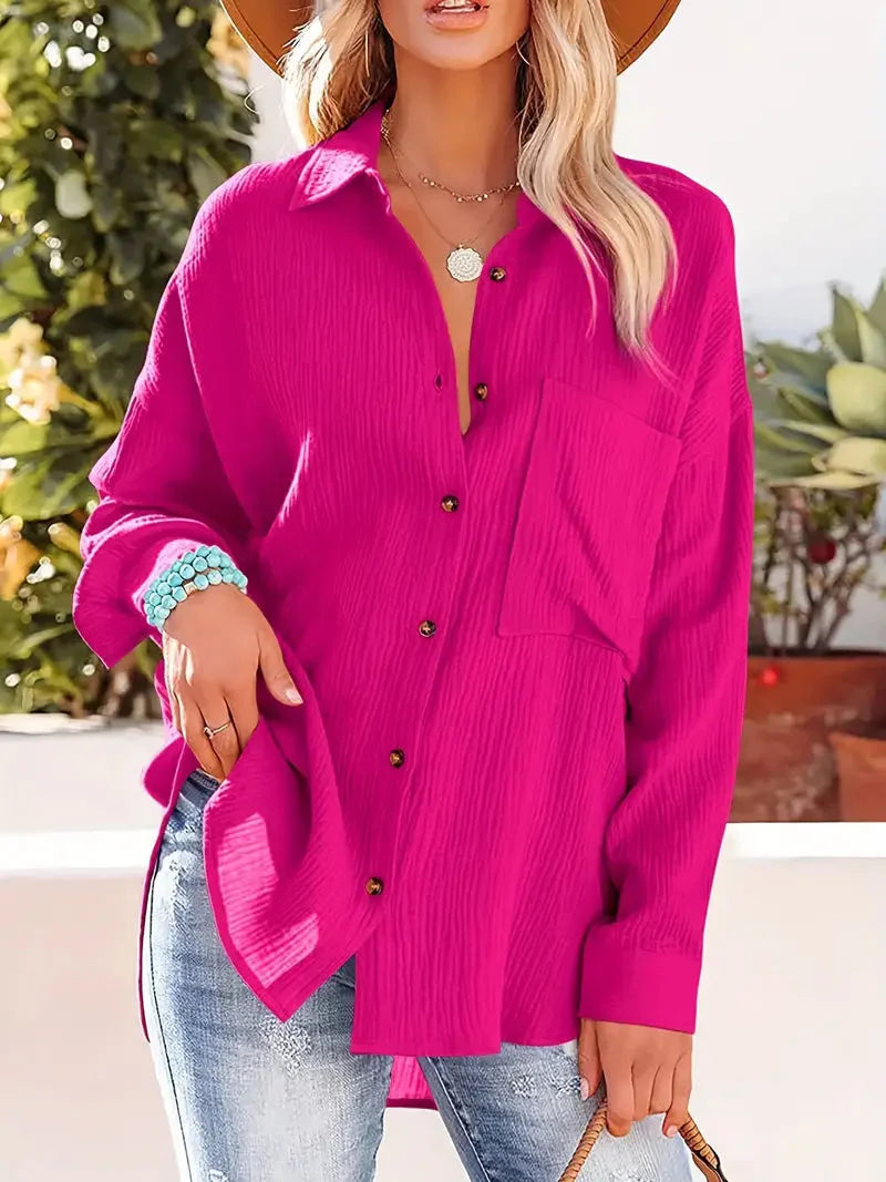 Levoire | Chemise À Manches Longues Avec Boutons Vers Le Bas Coupe Décontractée Magenta