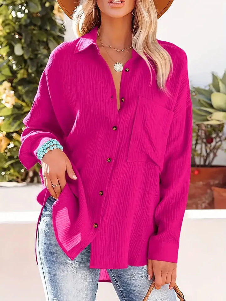Levoire | Chemise À Manches Longues Avec Boutons Vers Le Bas Coupe Décontractée Magenta