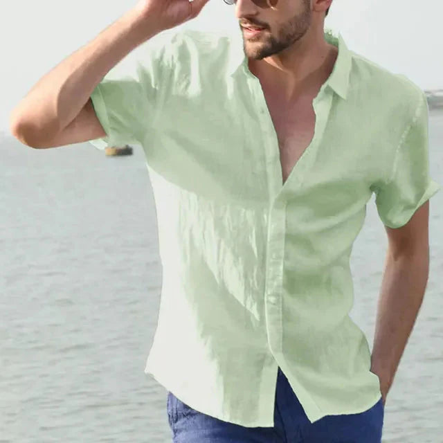 Levoire | Chemise À Manches Courtes Avec Boutonnière Pour Hommes Gras Vert