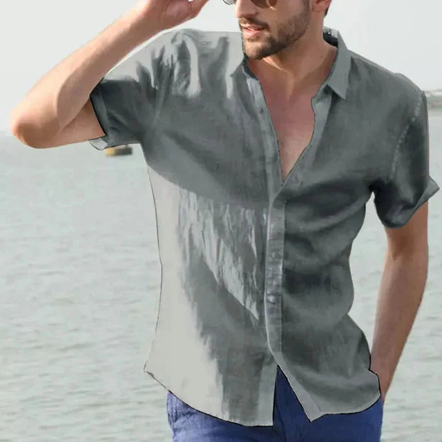 Levoire | Chemise À Manches Courtes Avec Boutonnière Pour Hommes Gris