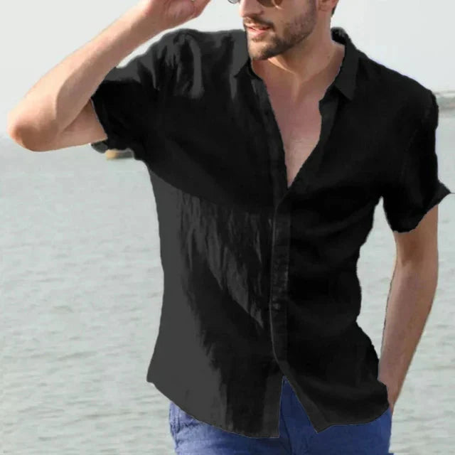 Levoire | Chemise À Manches Courtes Avec Boutonnière Pour Hommes Noir