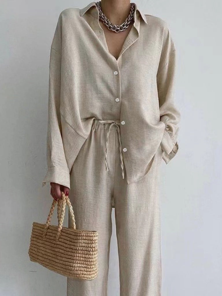 Levoire | Blouse En Lin & Ensemble De Pantalons Larges Pour Dames Beige