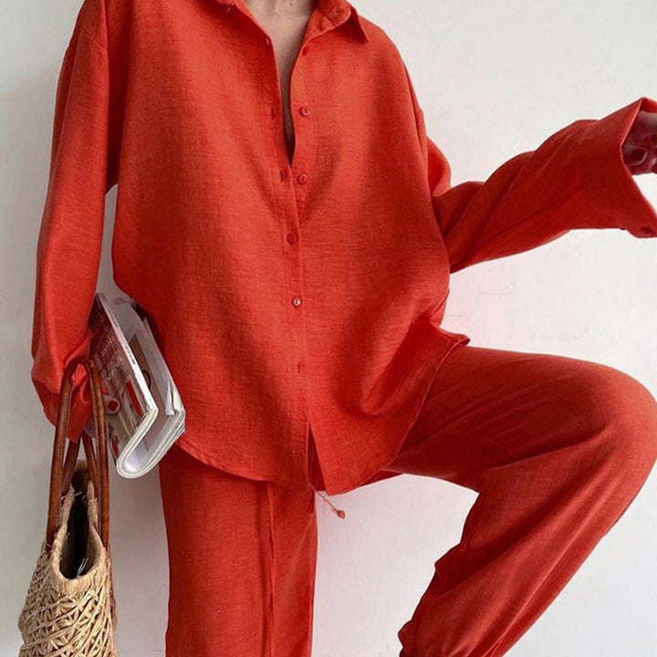 Levoire | Blouse En Lin & Ensemble De Pantalons Larges Pour Dames Orange