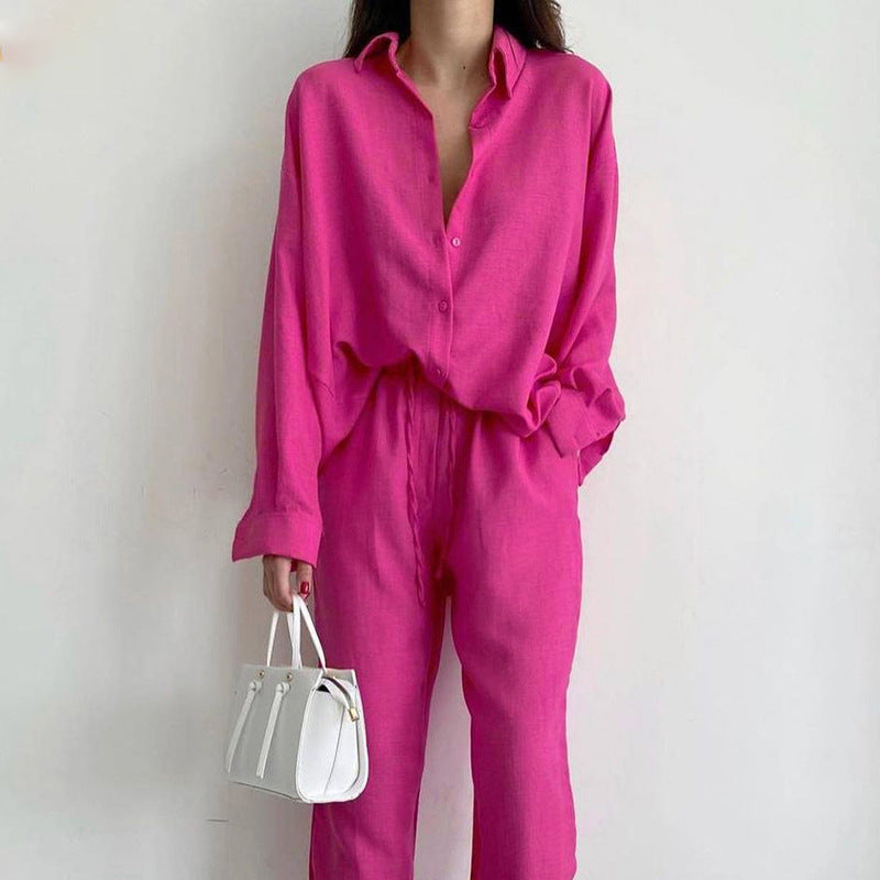 Levoire | Blouse En Lin & Ensemble De Pantalons Larges Pour Dames Rosa