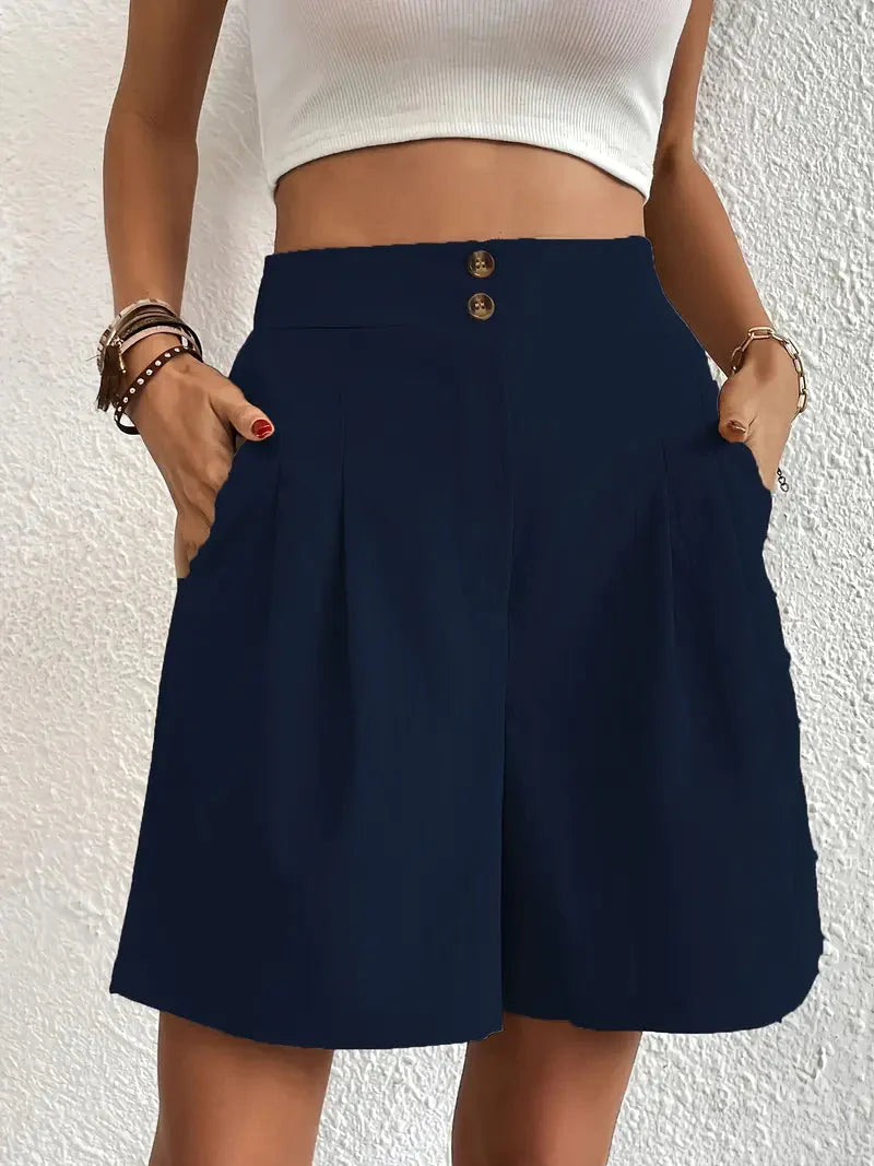 Levoire | Shorts, Poches Obliques, Taille Haute, Shorts Pour Femmes, Vêtements D'Été Bleu marine