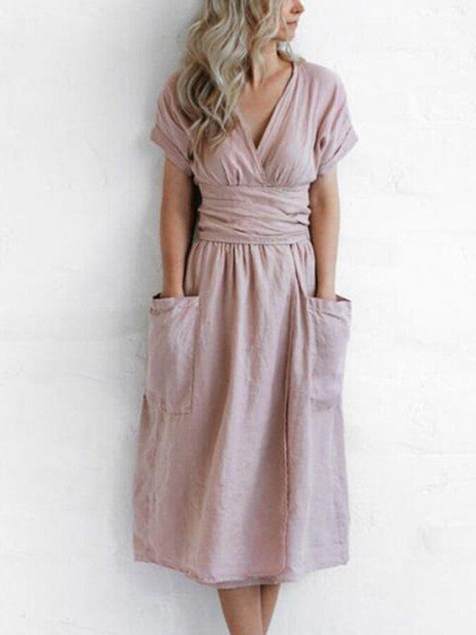 Levoire | Robe Portefeuille En Lin Rosa