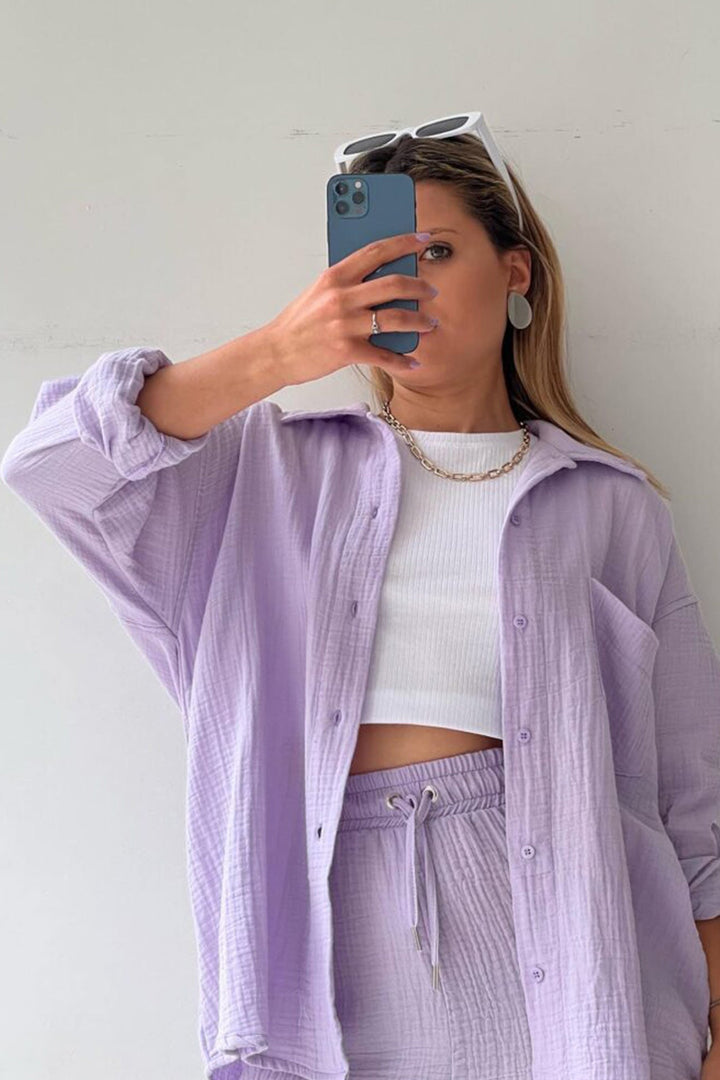 Levoire | Chemise Élégante Ensemble Court Lilas