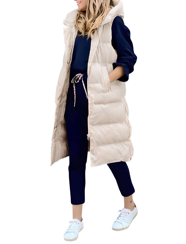 Levoire | Long Manteau Sans Manches Et Avec Capuche Beige