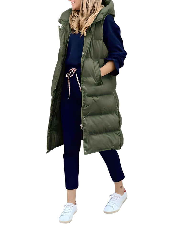 Levoire | Long Manteau Sans Manches Et Avec Capuche Vert militaire