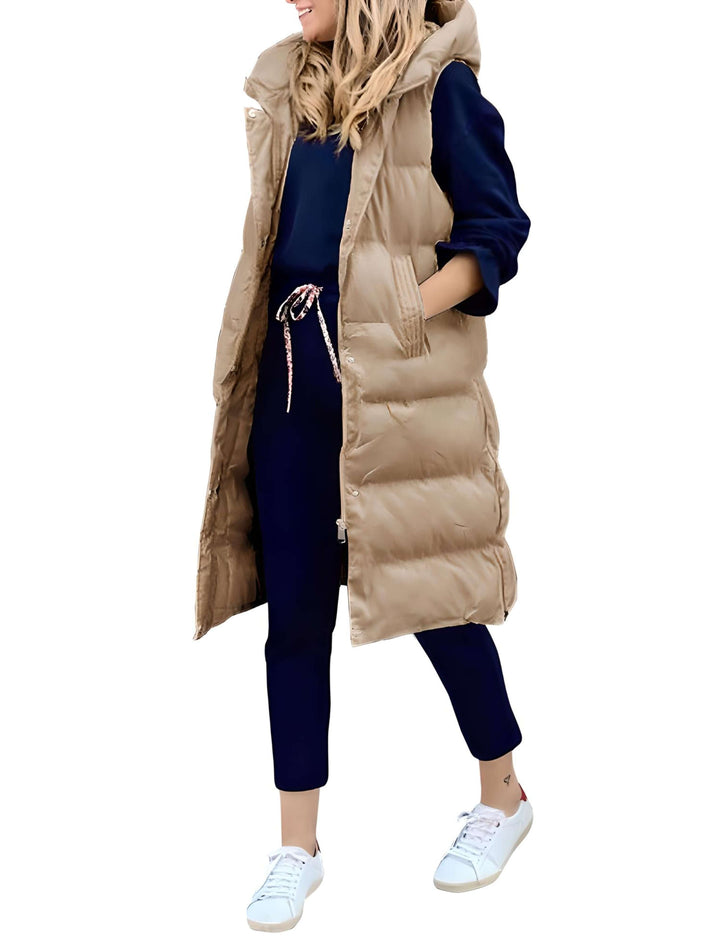 Levoire | Long Manteau Sans Manches Et Avec Capuche Khaki