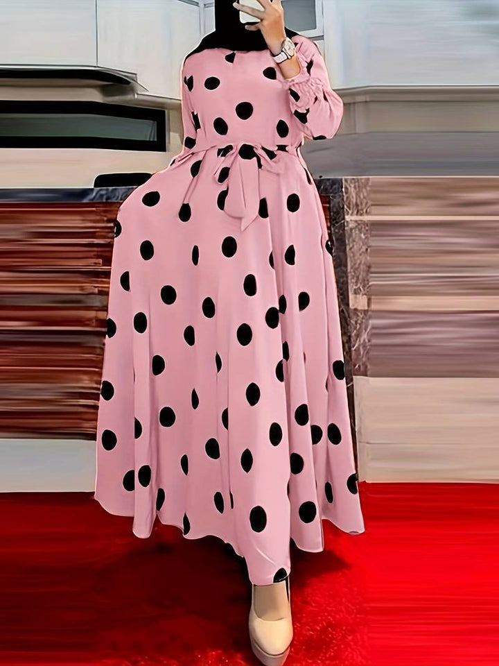 Levoire | Robe À Manches Longues À Pois Avec Col Rond Couleur rose