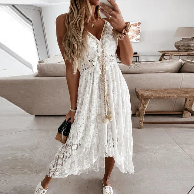 Levoire | Robe En Dentelle Pour Femme Avec Décolleté En V Blanc