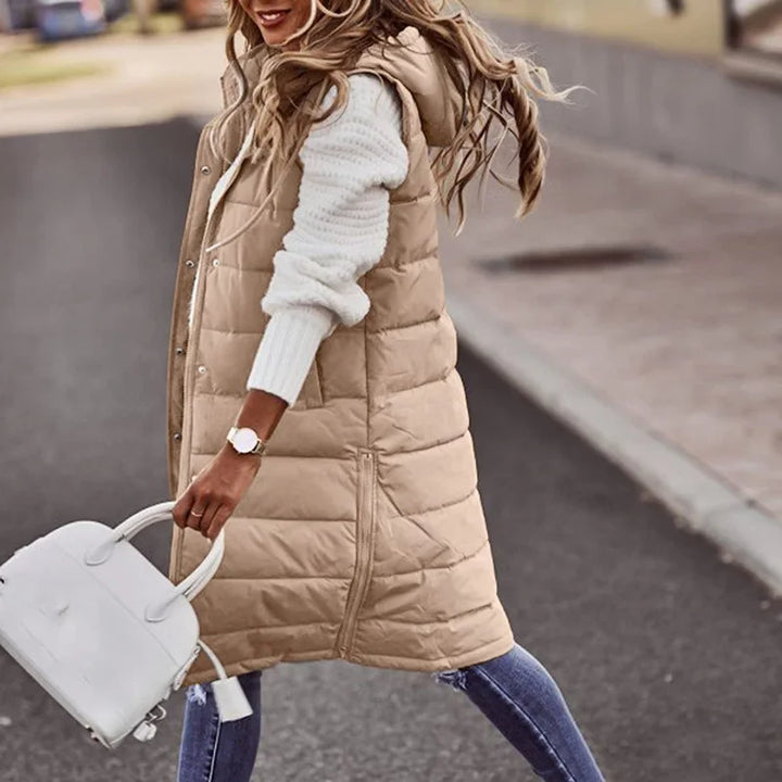 Levoire | Gilet Sans Manches Capuche Puffer Gilet Femme Khaki