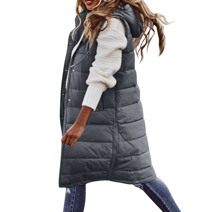 Levoire | Gilet Sans Manches Capuche Puffer Gilet Femme Gris foncé