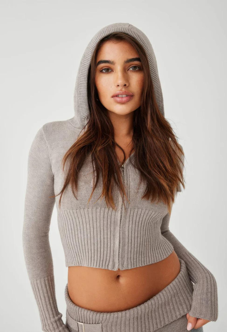 Levoire | Ensemble À Zip Avec Capuche En Tricot Deux Pièces Vêtements De Détente Femme