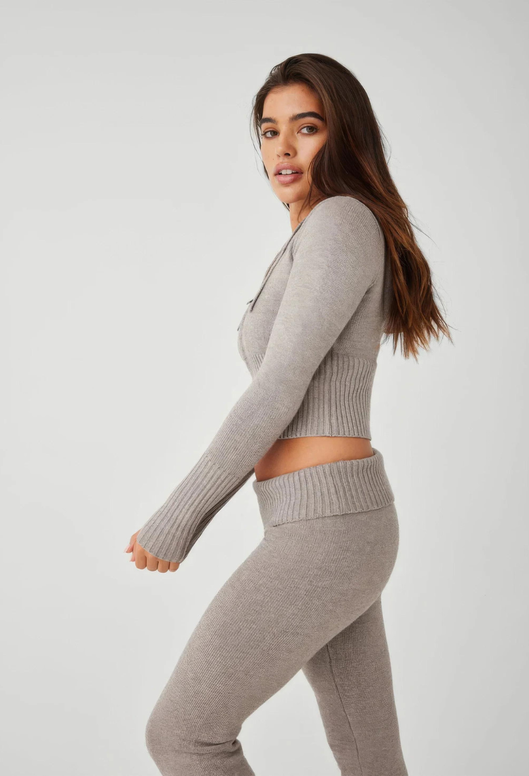 Levoire | Ensemble À Zip Avec Capuche En Tricot Deux Pièces Vêtements De Détente Femme