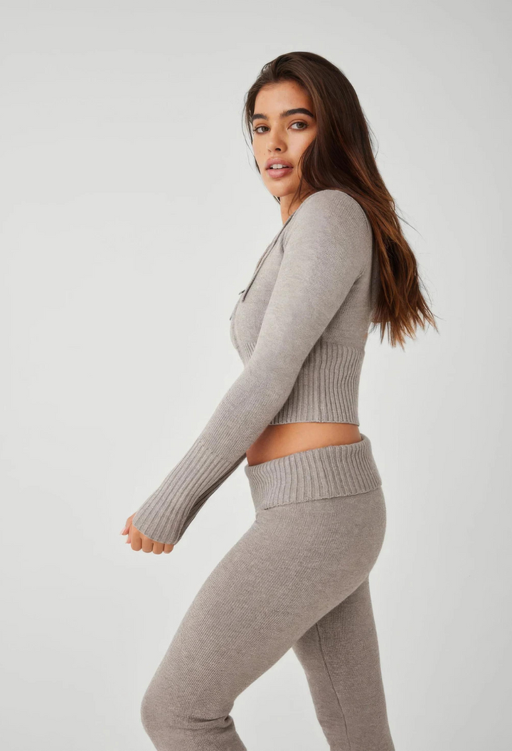 Levoire | Ensemble À Zip Avec Capuche En Tricot Deux Pièces Vêtements De Détente Femme