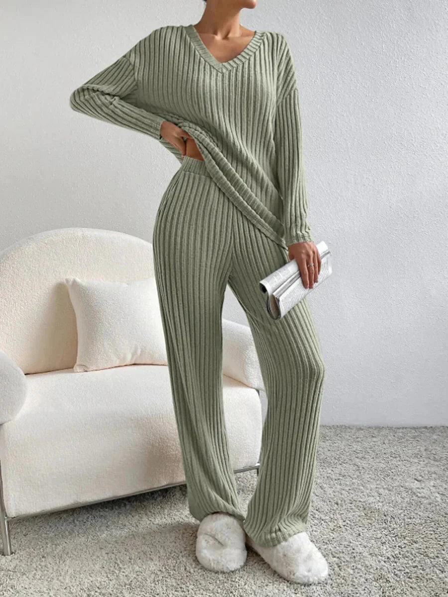 Levoire | Ensemble Rippé Manches Longues Vêtements De Détente Femme Vêtements Femme Vert