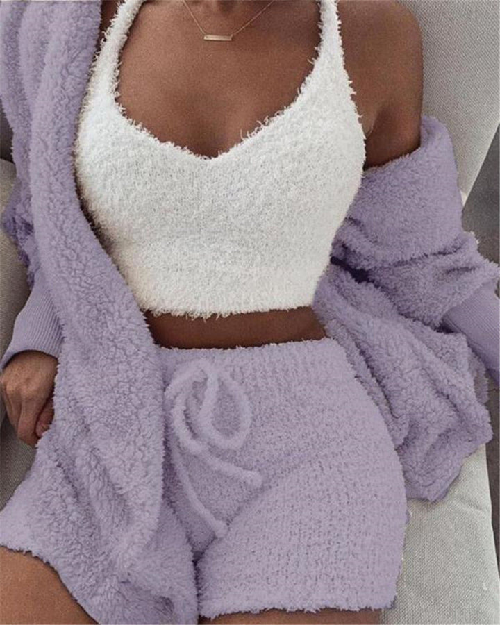 Levoire | Femmes Ensemble De Pyjama En Fleece 3 Pièces Pantalons De Lounge Lila